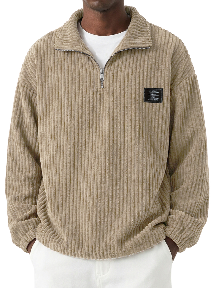 Men's Casual Corduroy Quarter-Zip Stand-Collar Sweatshirt