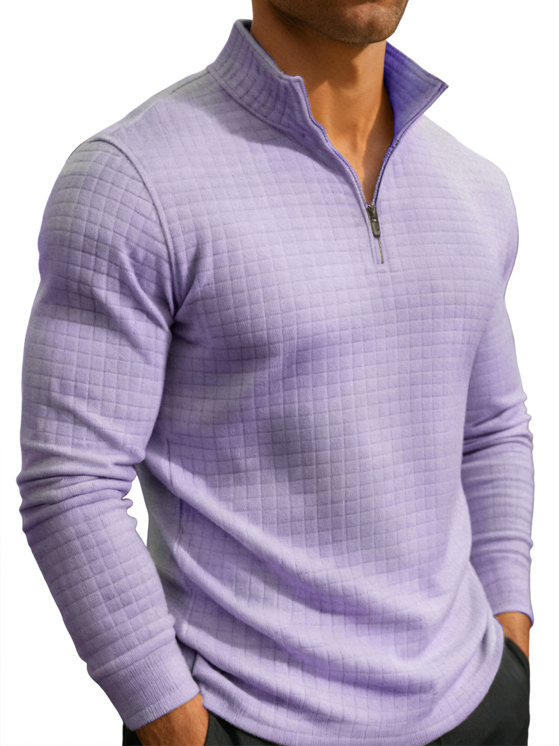 Men's Casual Fashion Waffle Knit Stand Collar Zips Sweatshirt