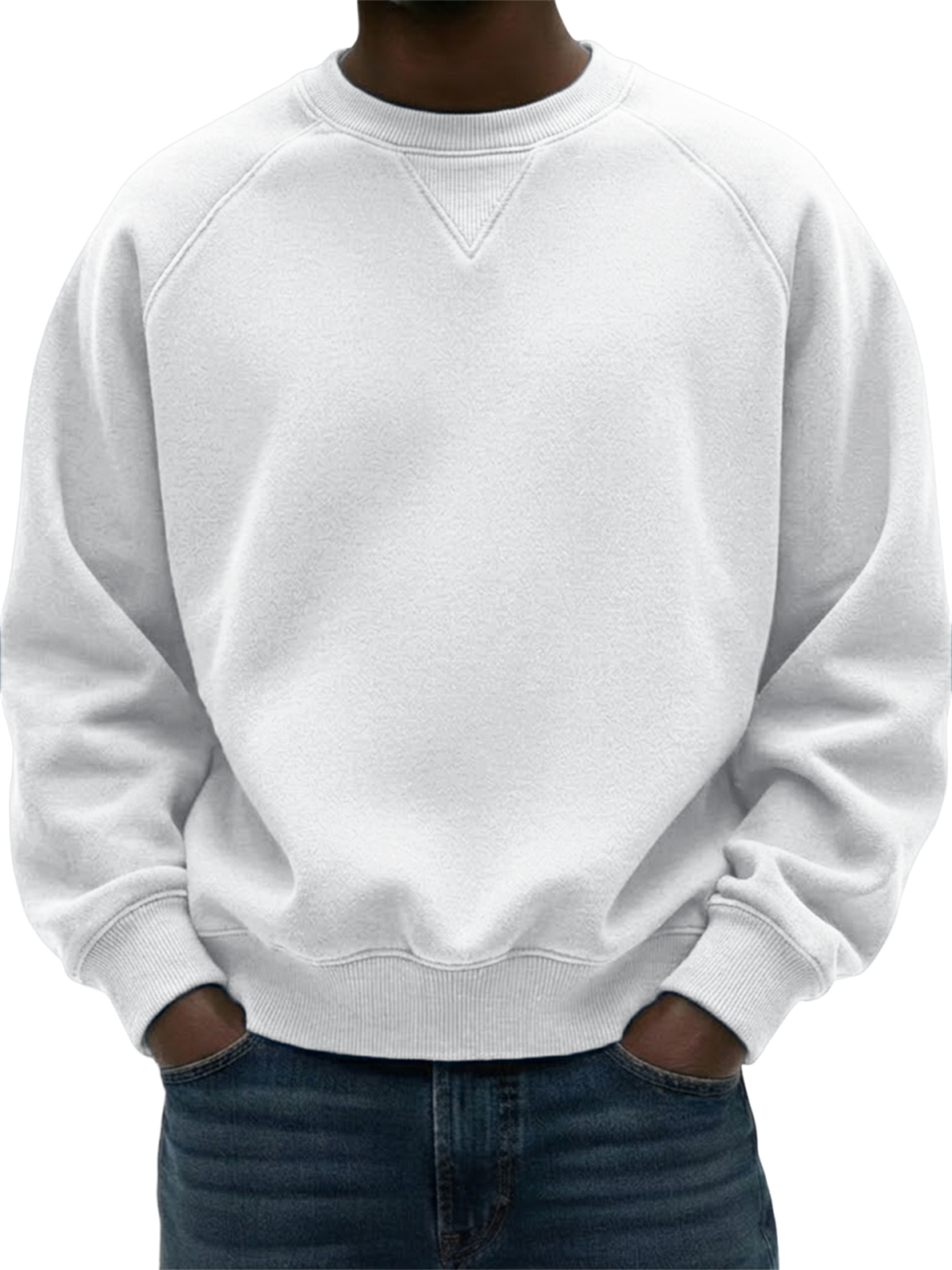 Men's Heavyweight Basic Patchwork Pullover Crew Neck Sweatshirt