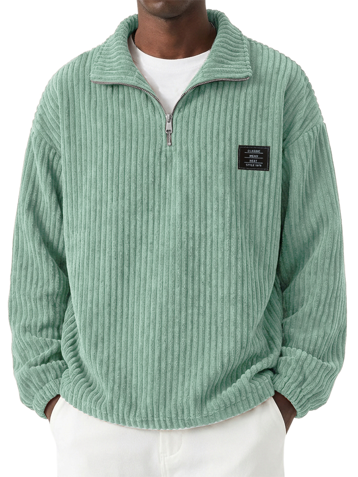 Men's Casual Corduroy Quarter-Zip Stand-Collar Sweatshirt