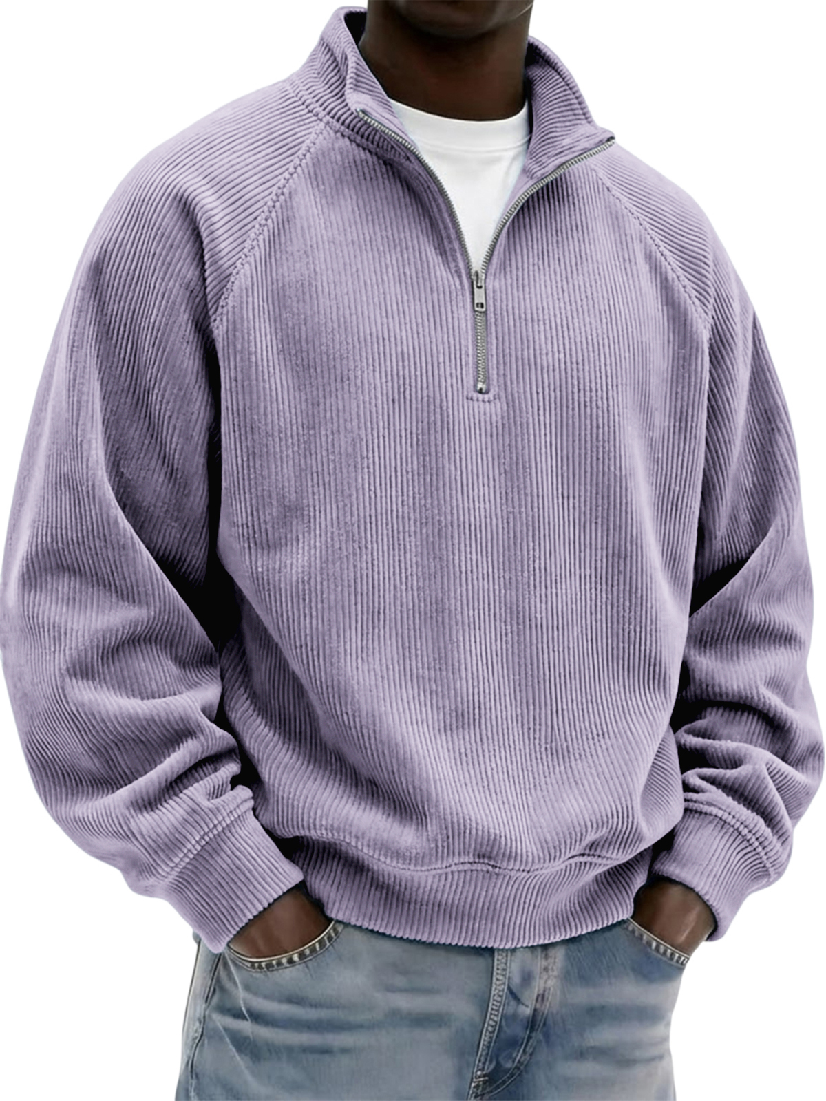 Men's Stylish Vintage Corduroy Quarter-zip Raglan Sleeve Pullover Polo Shirt