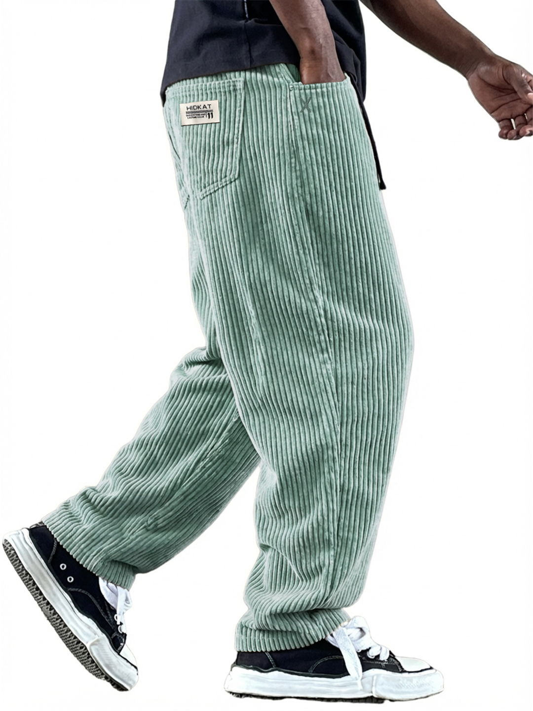 Men's Simple Casual Multi-Pocket Workwear Embroidered Logo Corduroy Pants