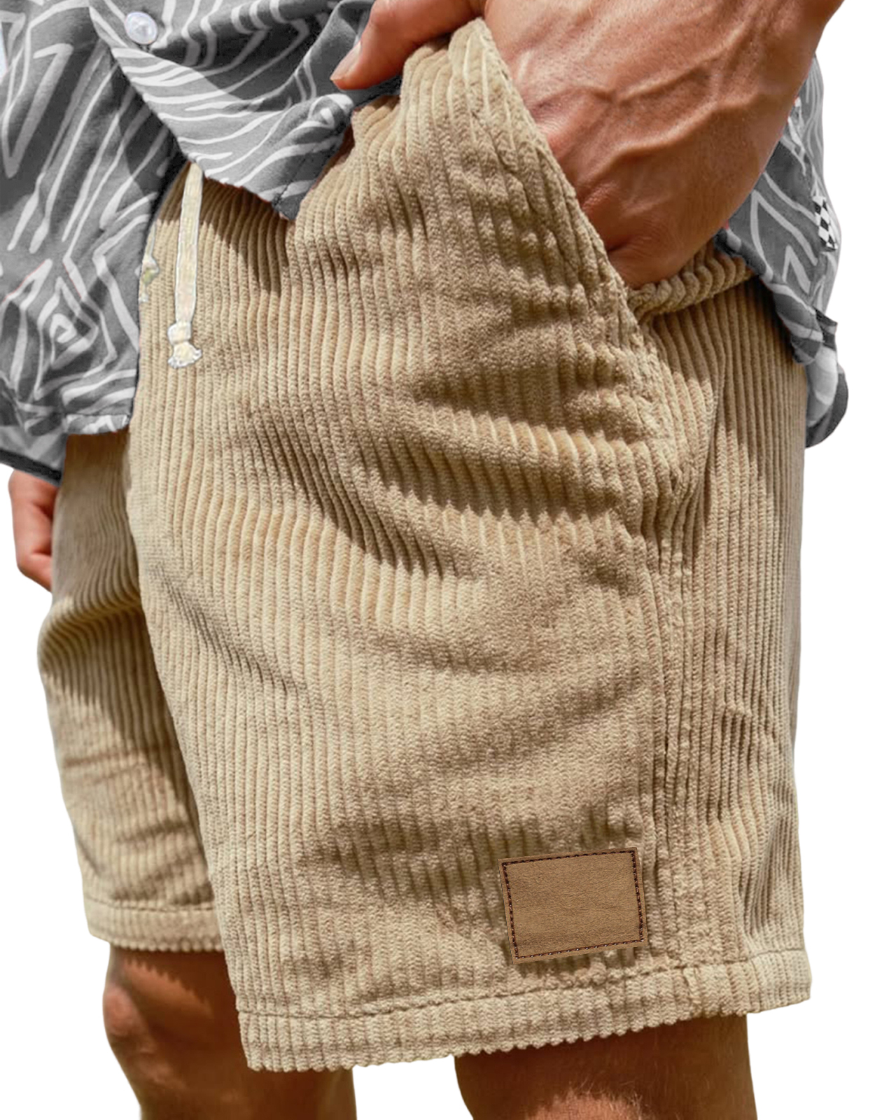 Men's Vintage Corduroy with Embroidered Lable Stylish Lace-up Casual Shorts