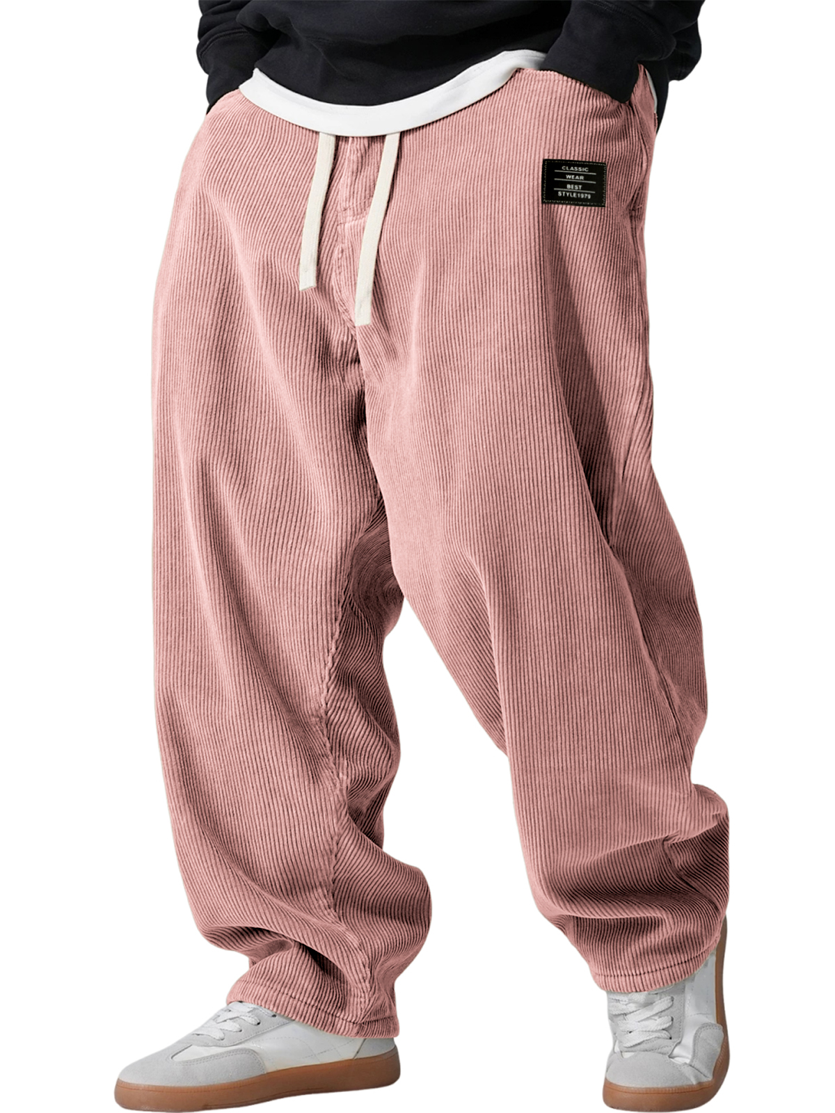 Men's Retro Corduroy Casual Loose Trousers with Embroidered Label