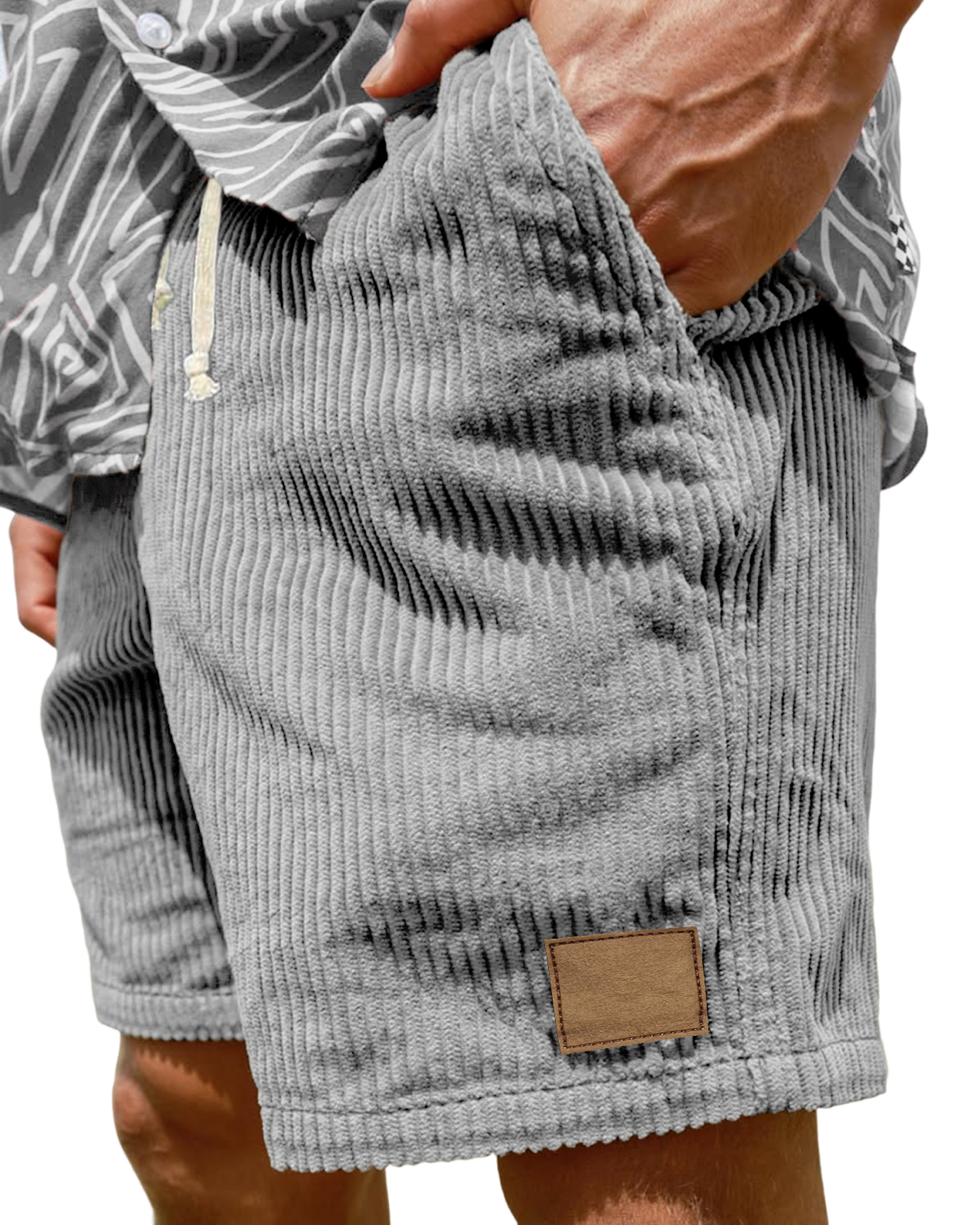 Men's Vintage Corduroy with Embroidered Lable Stylish Lace-up Casual Shorts