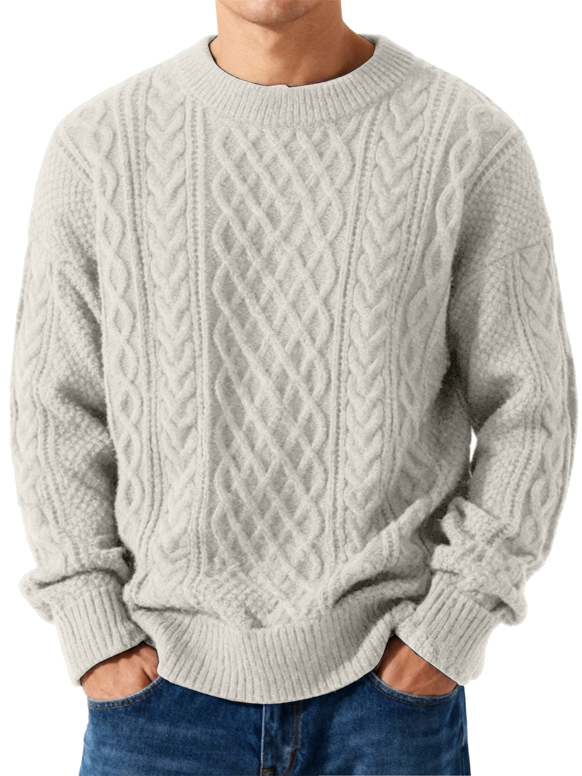 Men's Jacquard Textured Crewneck Knit Sweater