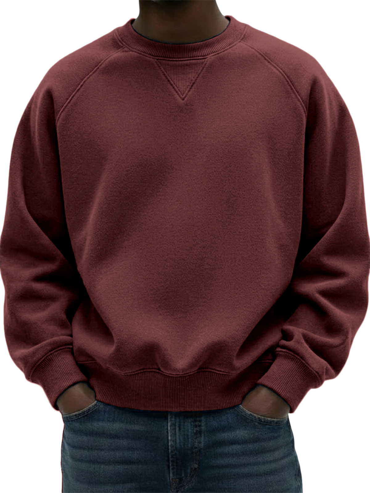 Men's Heavyweight Basic Patchwork Pullover Crew Neck Sweatshirt