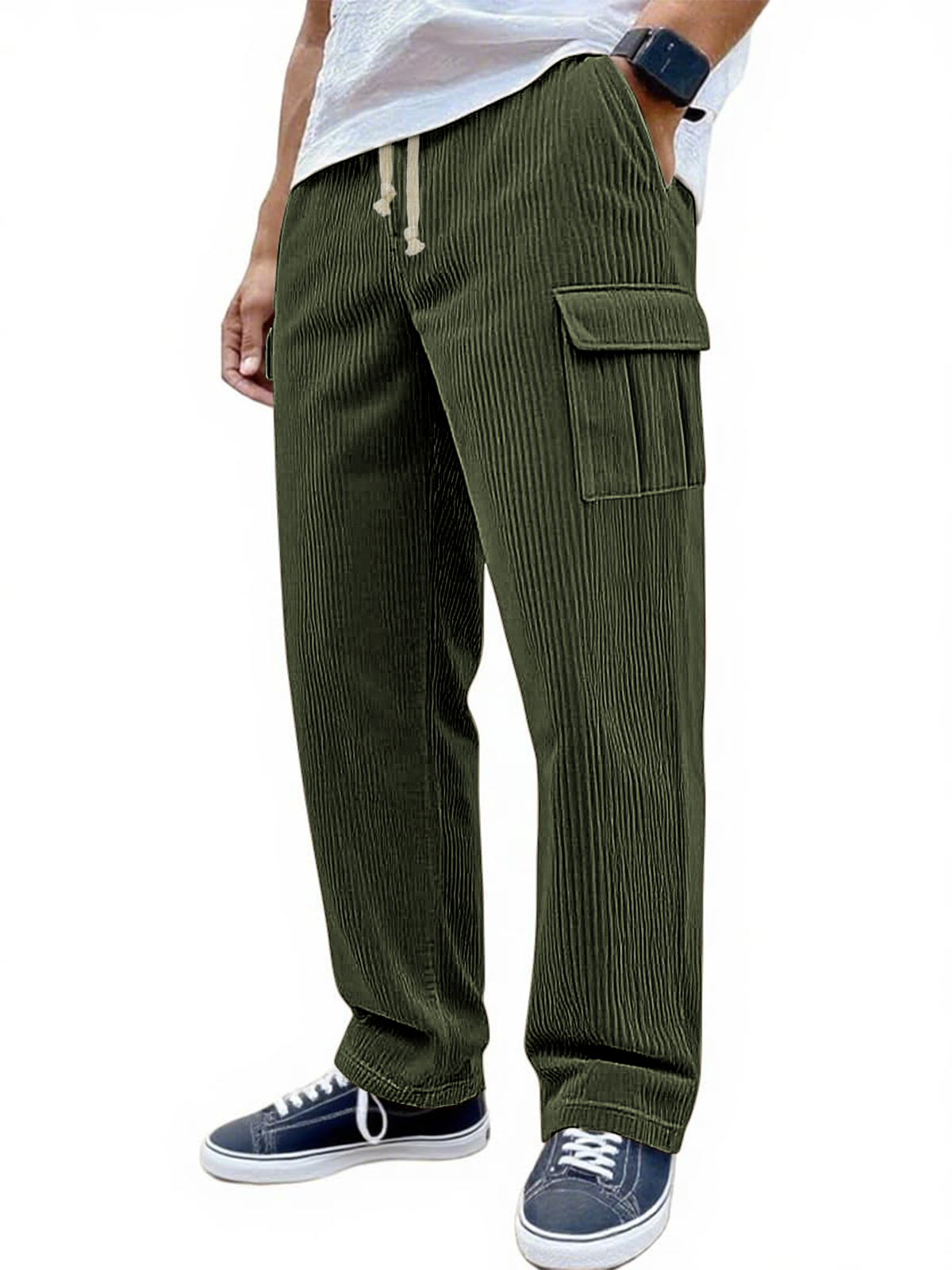 Men's Stylish Corduroy Multi-pocket Practical Lace-up Stretch Loose Everyday Trousers