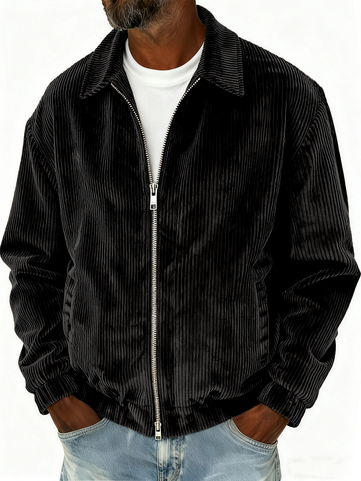 Men's Stylish Zip-up Corduroy Ribbed Casual Everyday Jacket