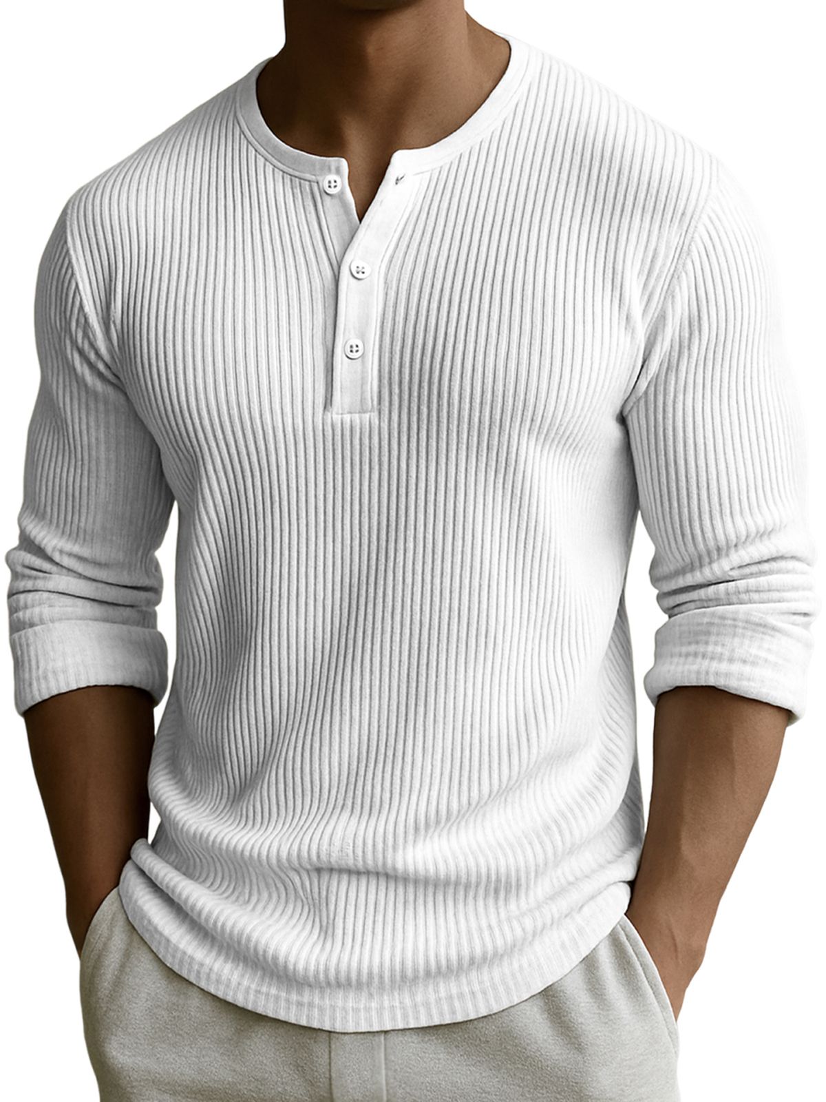 Men's Comfort Ribbed Texture Color-block Fittness Stylish Daily Henley Shirt