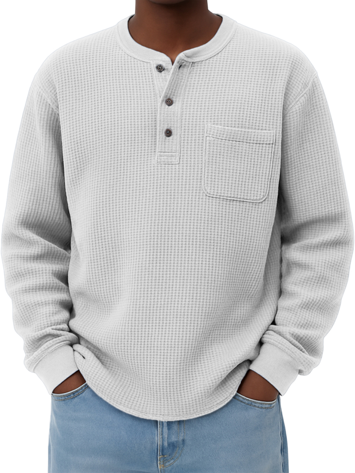 Men's Breathable Waffle Casual Henley Shirt with Chest Pocket