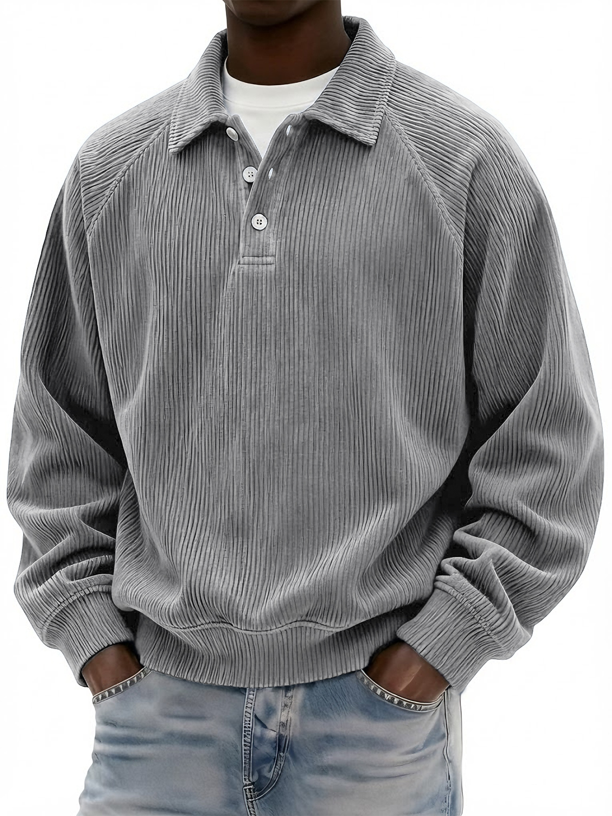 Men's Vintage Stylish Corduroy Raglan Basic Pullover Polo Shirt
