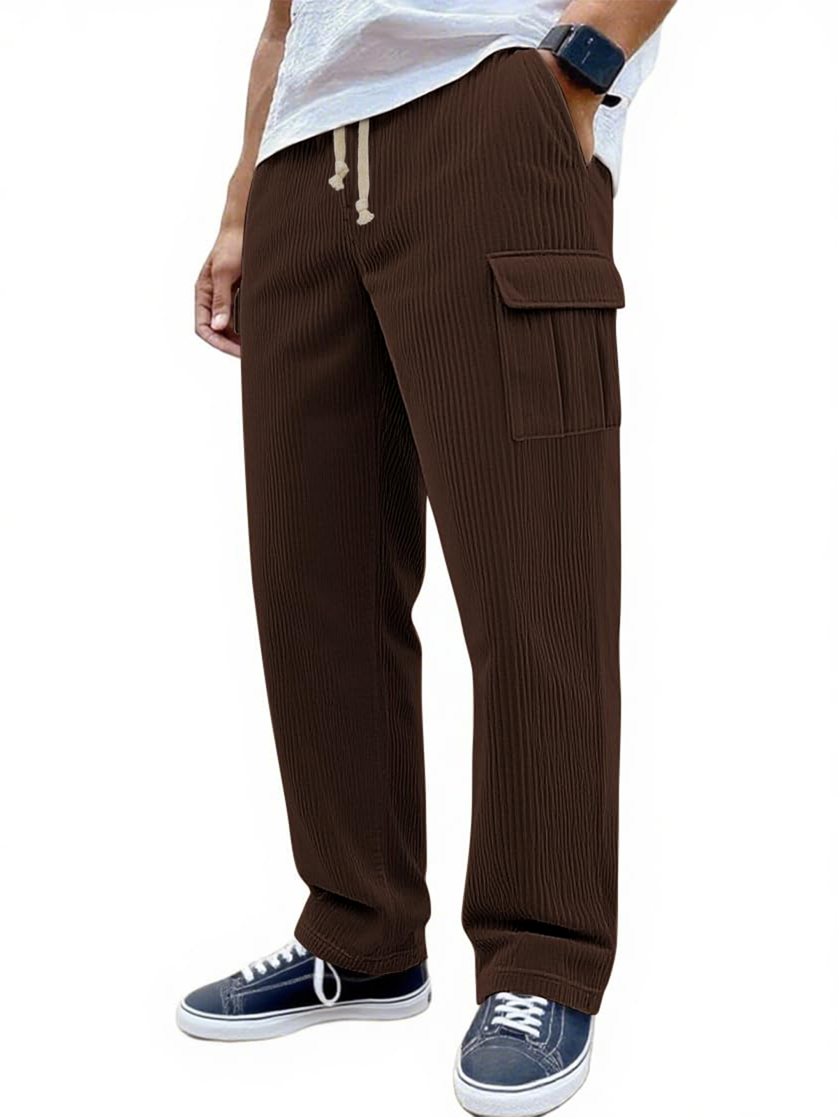 Men's Stylish Corduroy Multi-pocket Practical Lace-up Stretch Loose Everyday Trousers