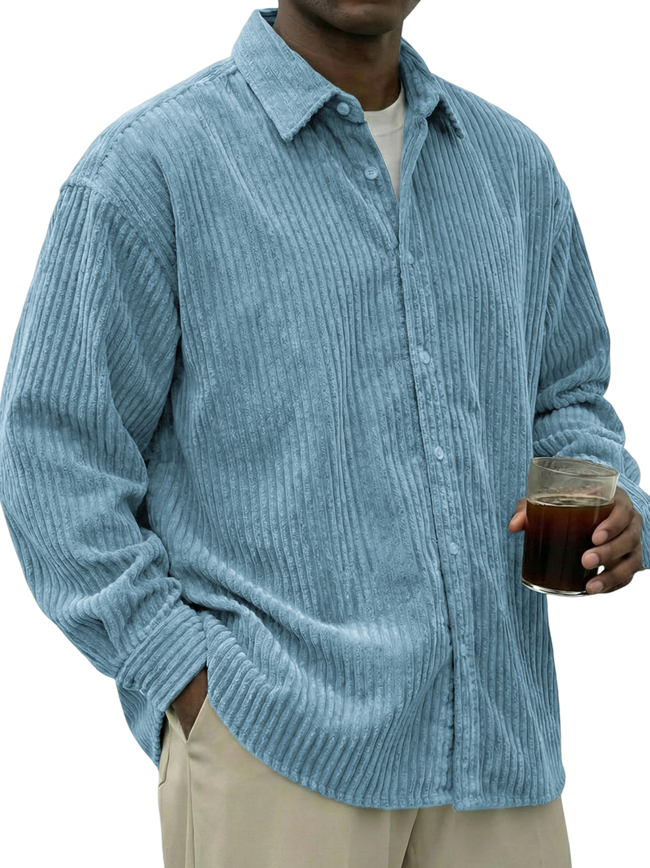 Men's Urban Casual Stylish Corduroy Textured Long-Sleeve Shirt