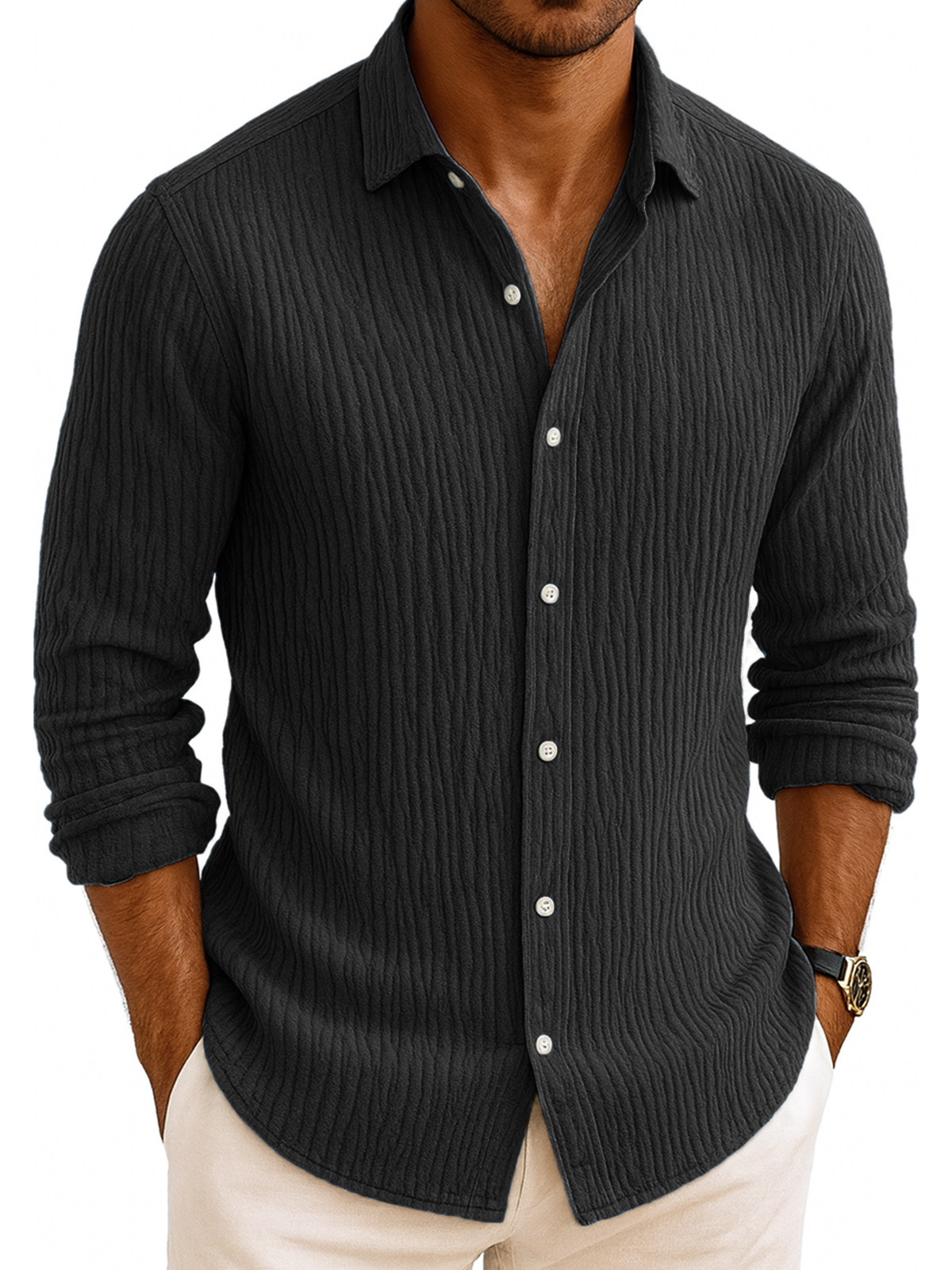 Men's Comfort Pleated Daily Long-sleeved Shirt