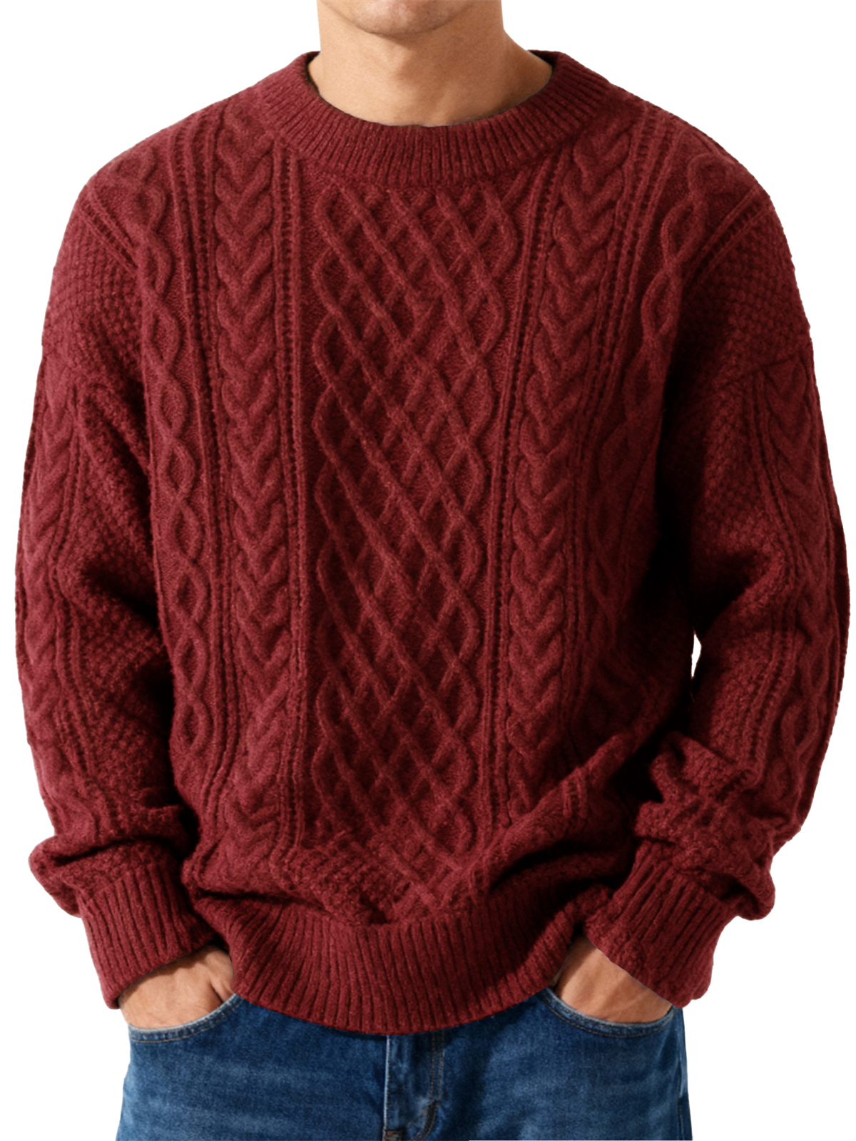 Men's Jacquard Textured Crewneck Knit Sweater