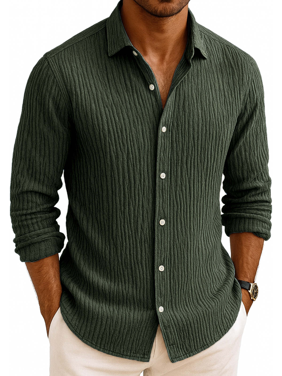 Men's Comfort Pleated Daily Long-sleeved Shirt