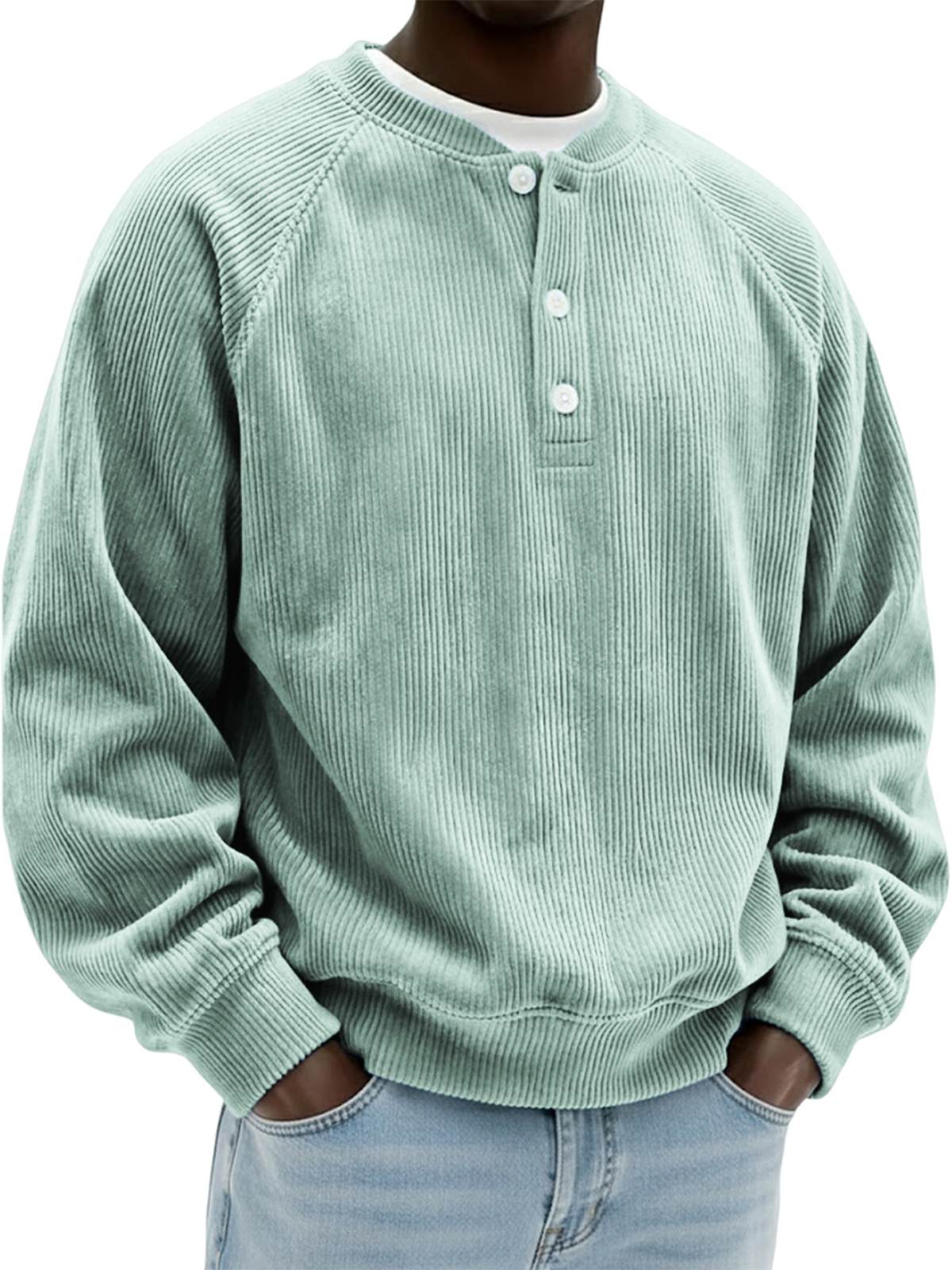 Men's Simple Vintage Ribbed Henley Raglan Pullover Top