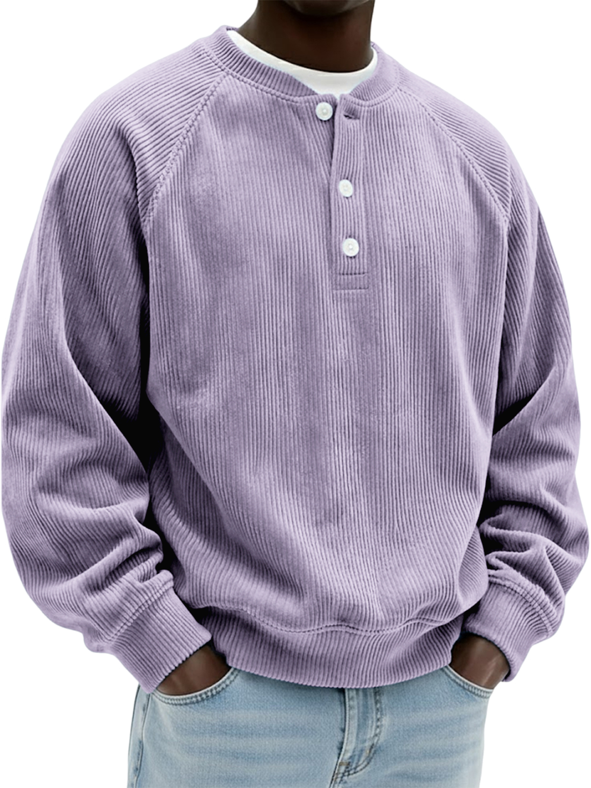 Men's Simple Vintage Ribbed Henley Raglan Pullover Top
