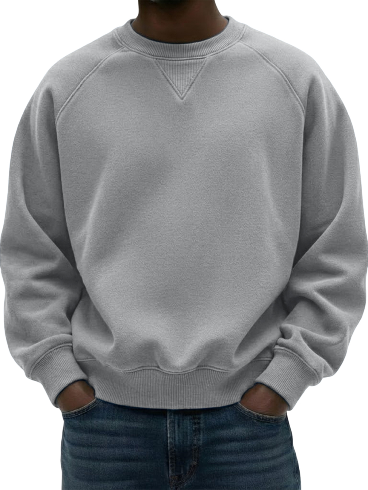 Men's Heavyweight Basic Patchwork Pullover Crew Neck Sweatshirt