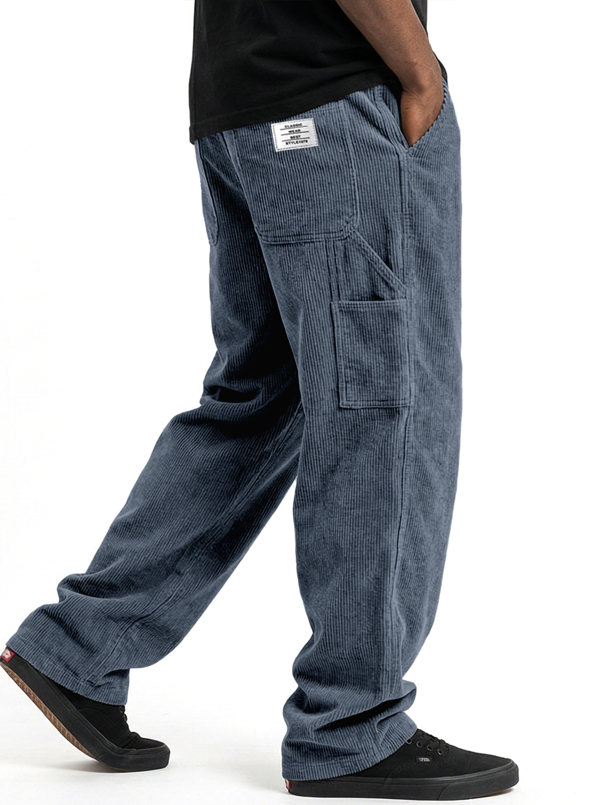 Men's Vintage Practical Workwear Corduroy Pants with Multiple Pockets and Embroidered Label