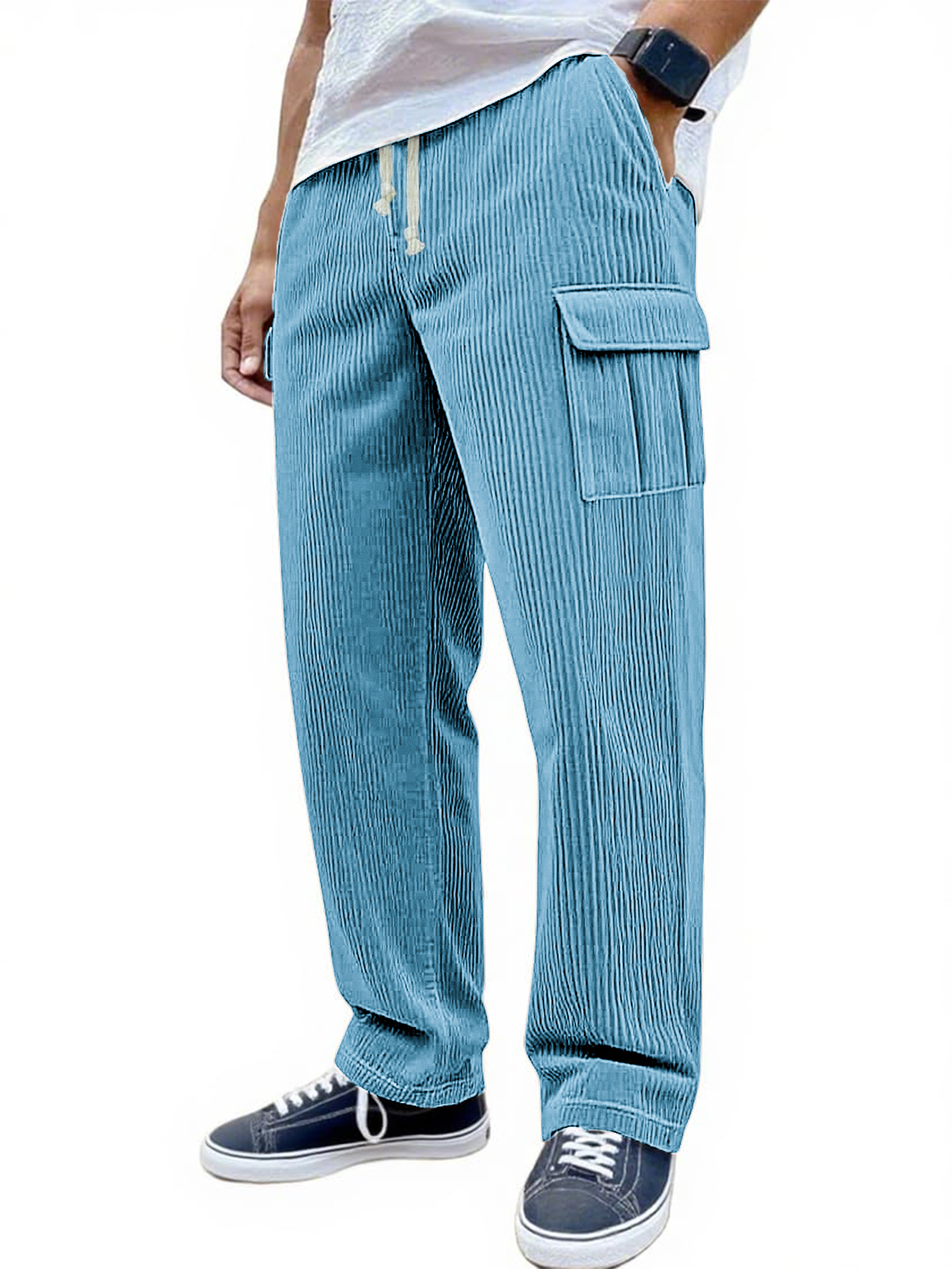 Men's Stylish Corduroy Multi-pocket Practical Lace-up Stretch Loose Everyday Trousers