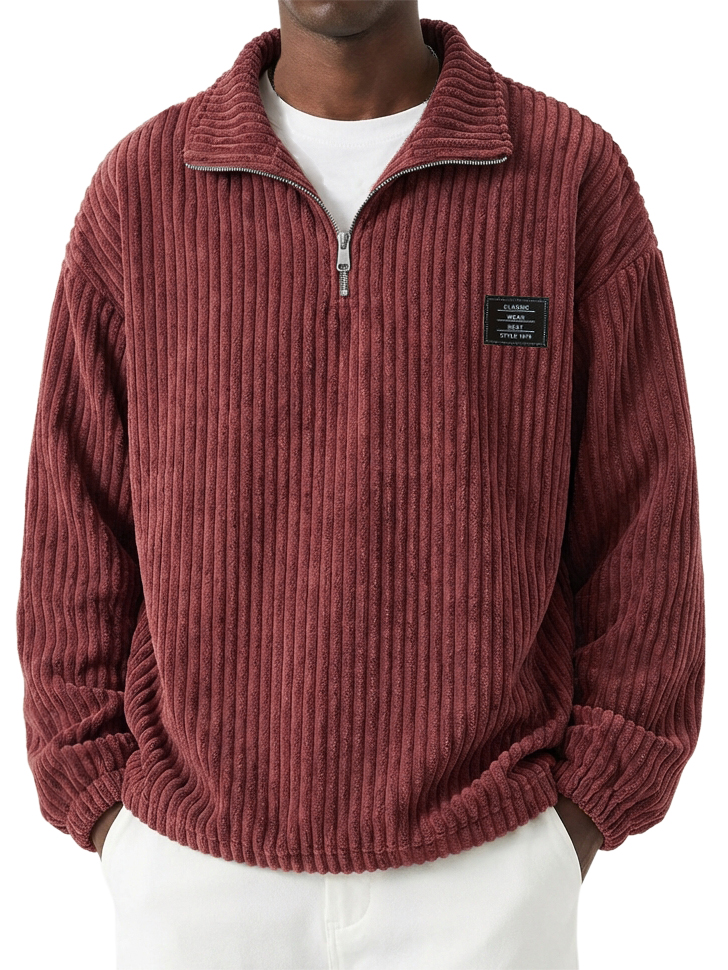 Men's Casual Corduroy Quarter-Zip Stand-Collar Sweatshirt