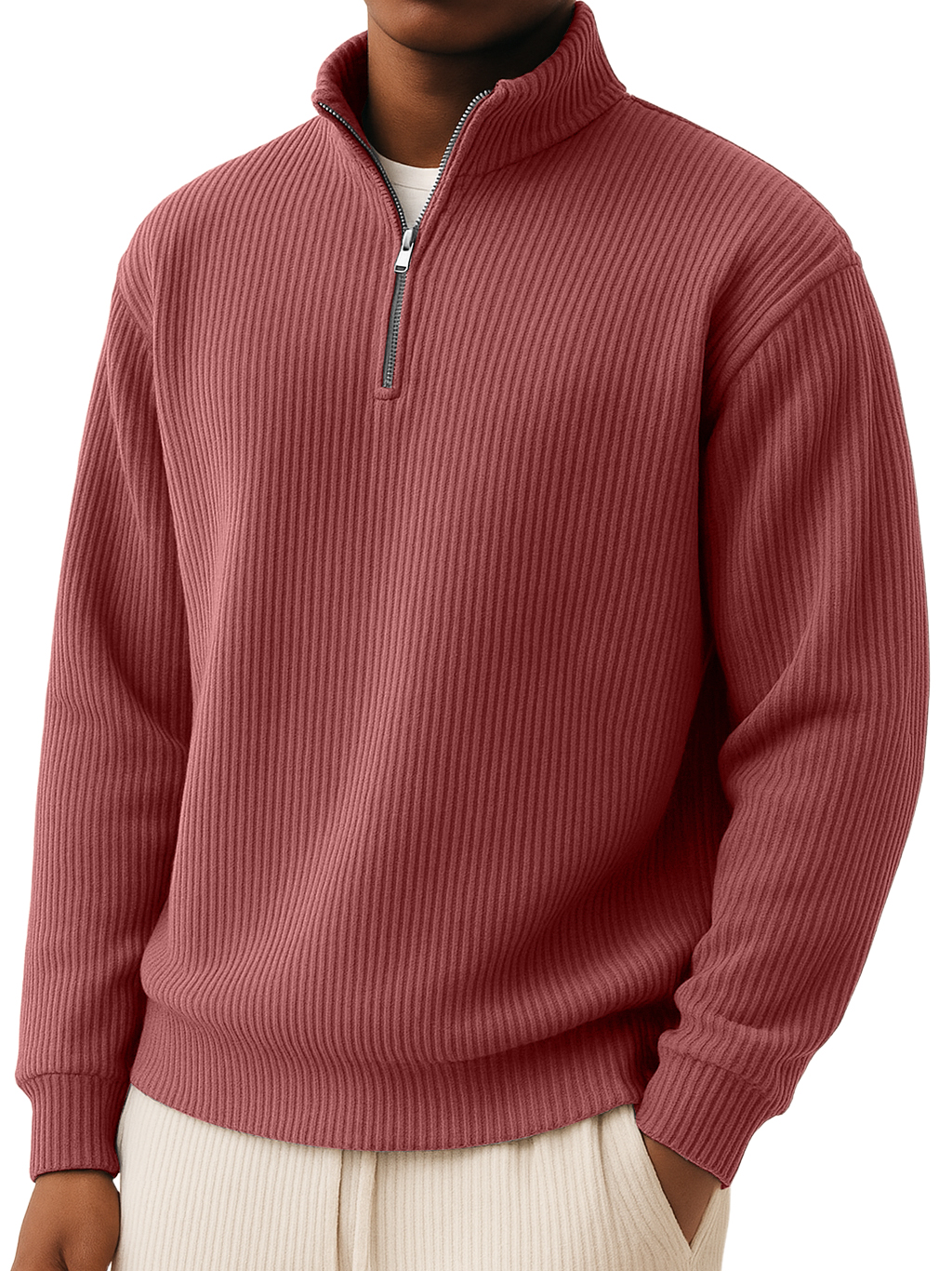 Men's Simple Casual Quarter Zip Long-sleeved T-shirt