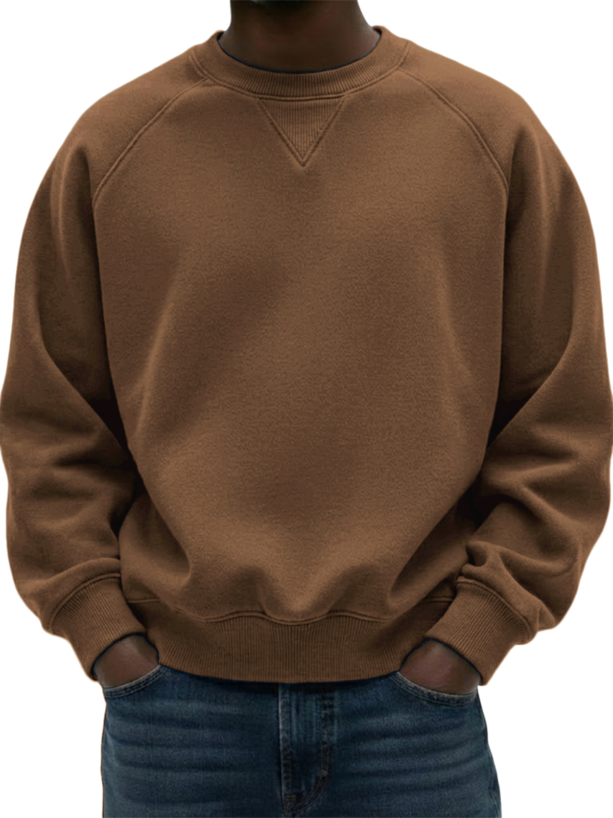 Men's Heavyweight Basic Patchwork Pullover Crew Neck Sweatshirt