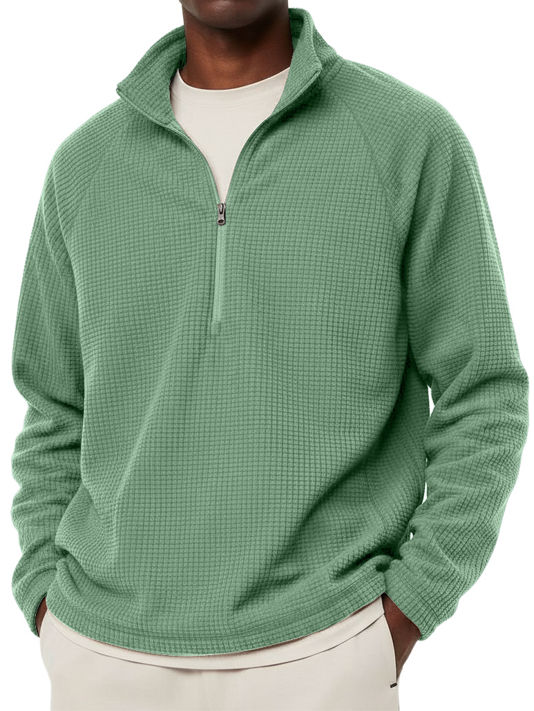 Men's Casual Solid Corduroy Stand Collar Zipper  Sweatshirt