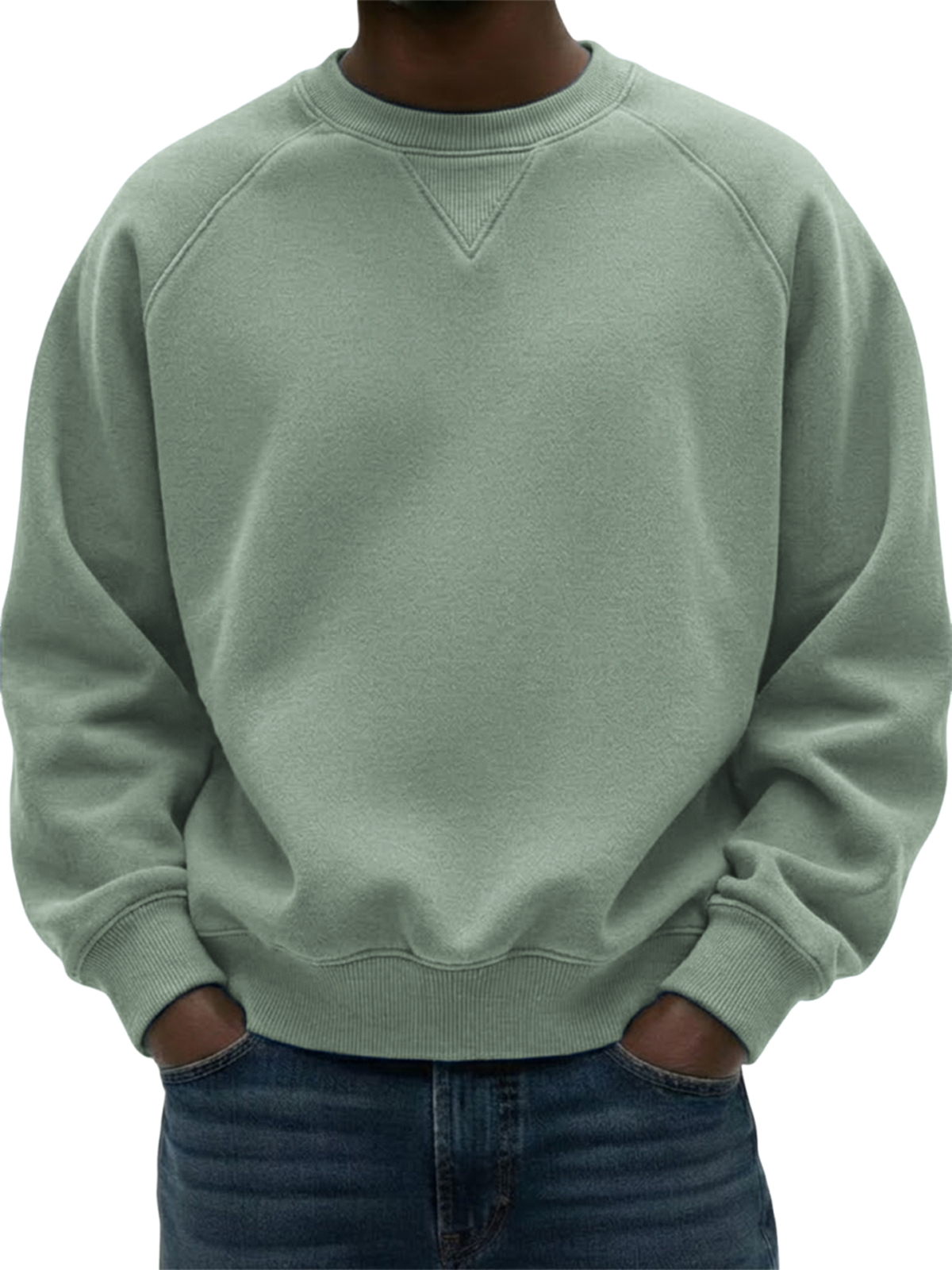 Men's Heavyweight Basic Patchwork Pullover Crew Neck Sweatshirt