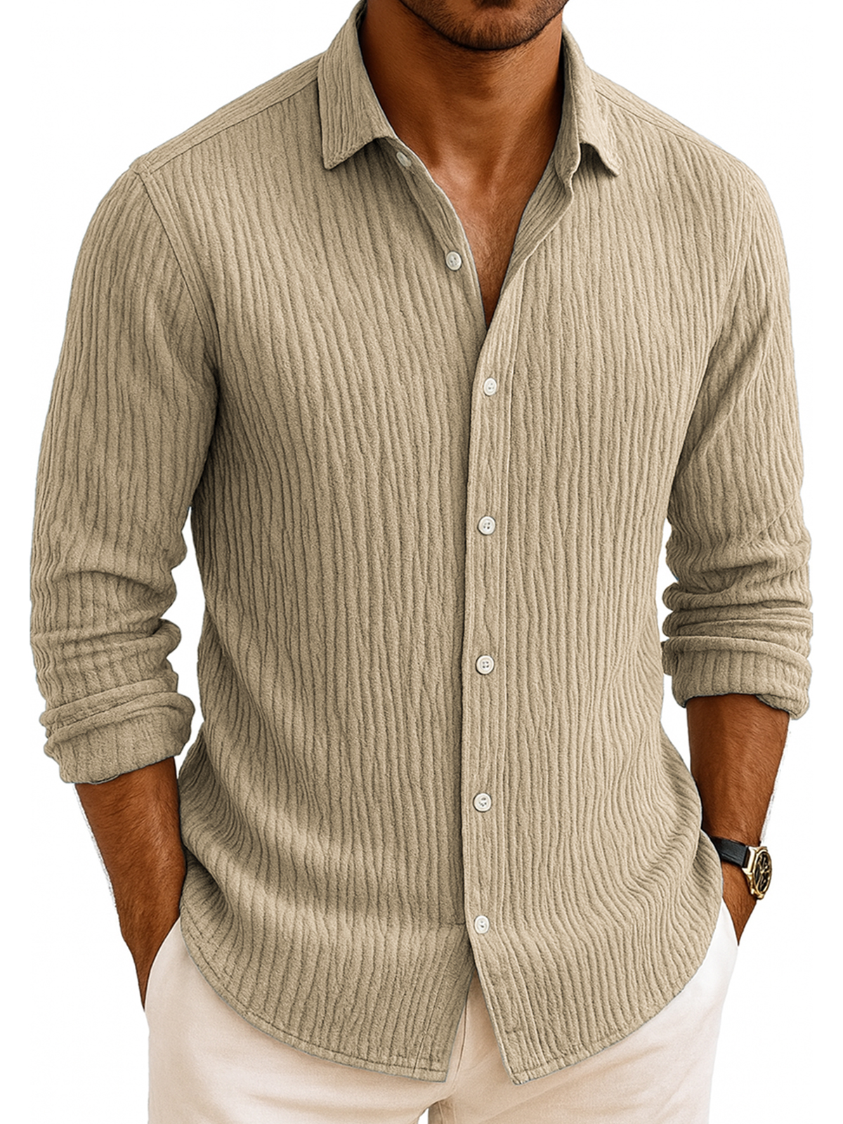 Men's Comfort Pleated Daily Long-sleeved Shirt