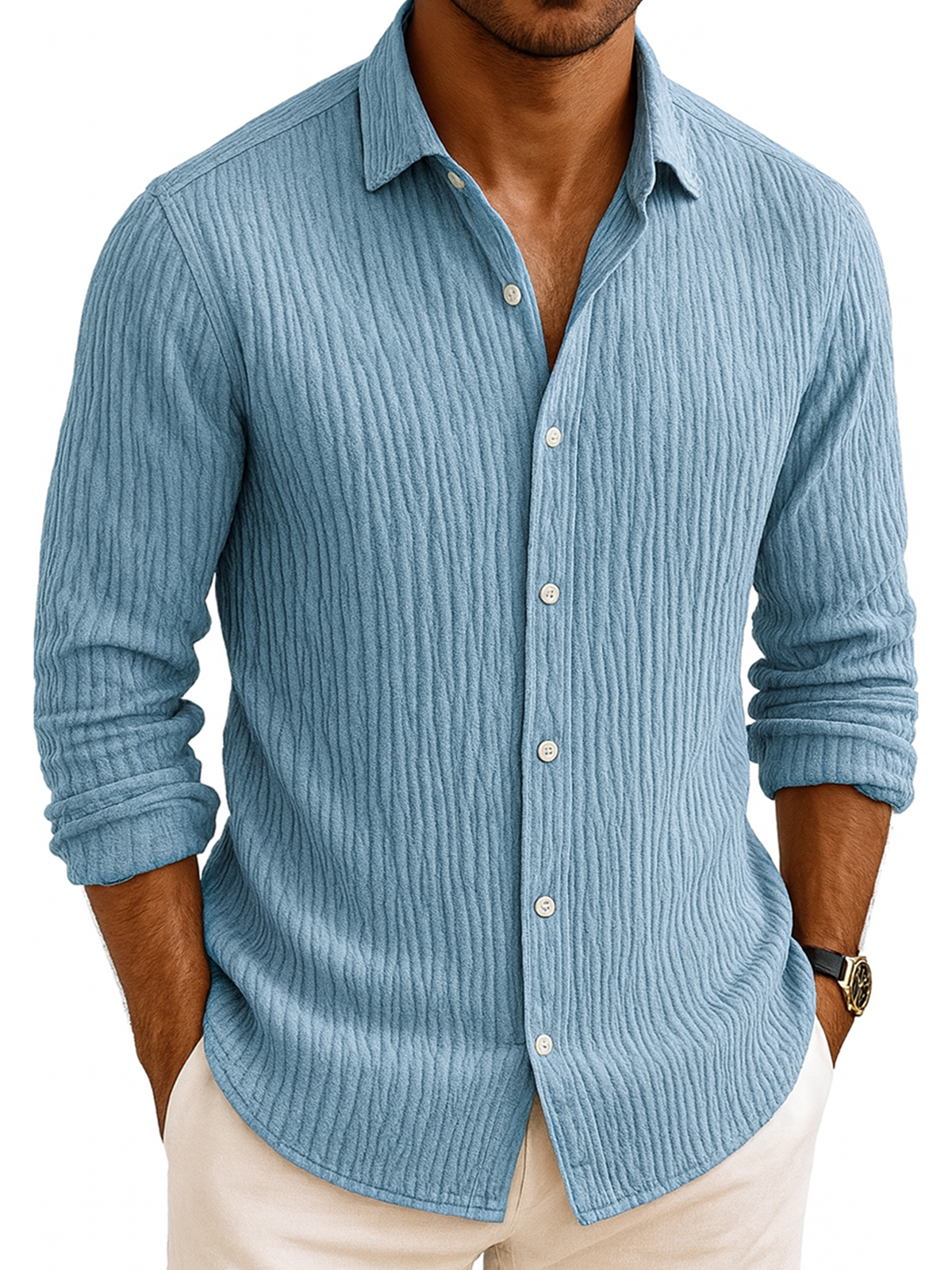 Men's Comfort Pleated Daily Long-sleeved Shirt