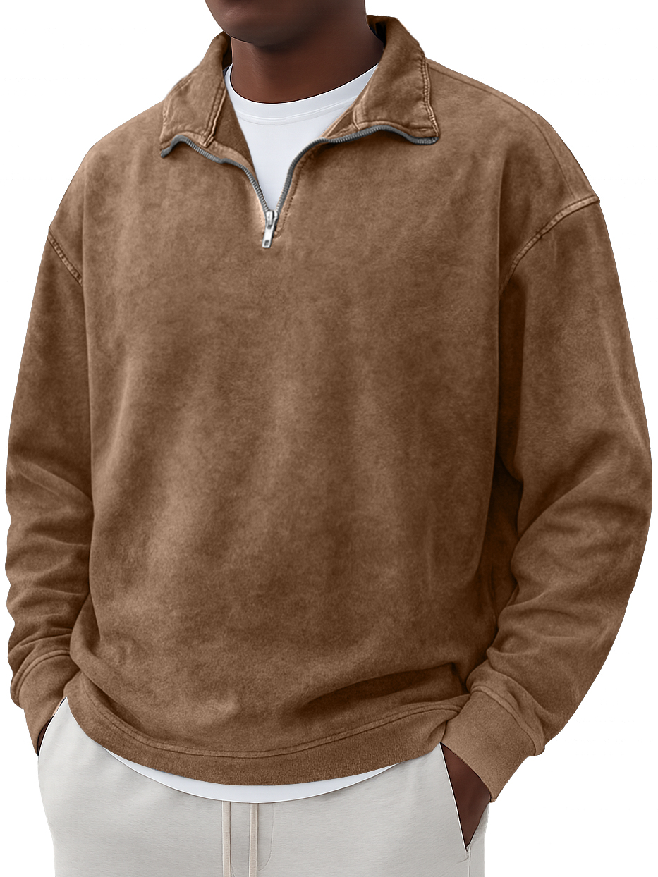 Men's Vintage Washed And Distressed Quarter Zip Sweatshirt