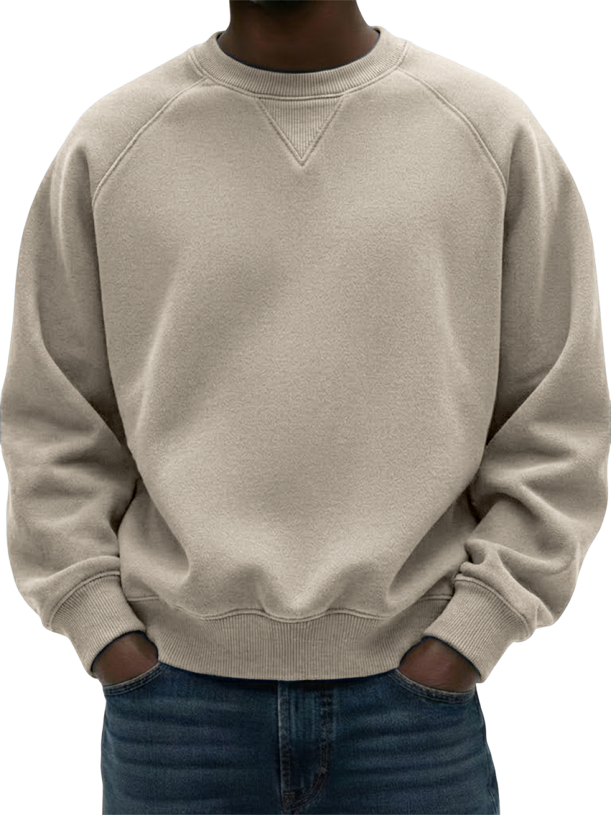 Men's Heavyweight Basic Patchwork Pullover Crew Neck Sweatshirt