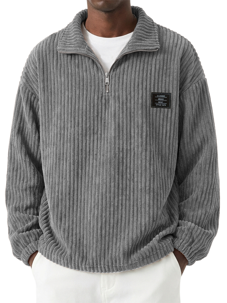 Men's Casual Corduroy Quarter-Zip Stand-Collar Sweatshirt