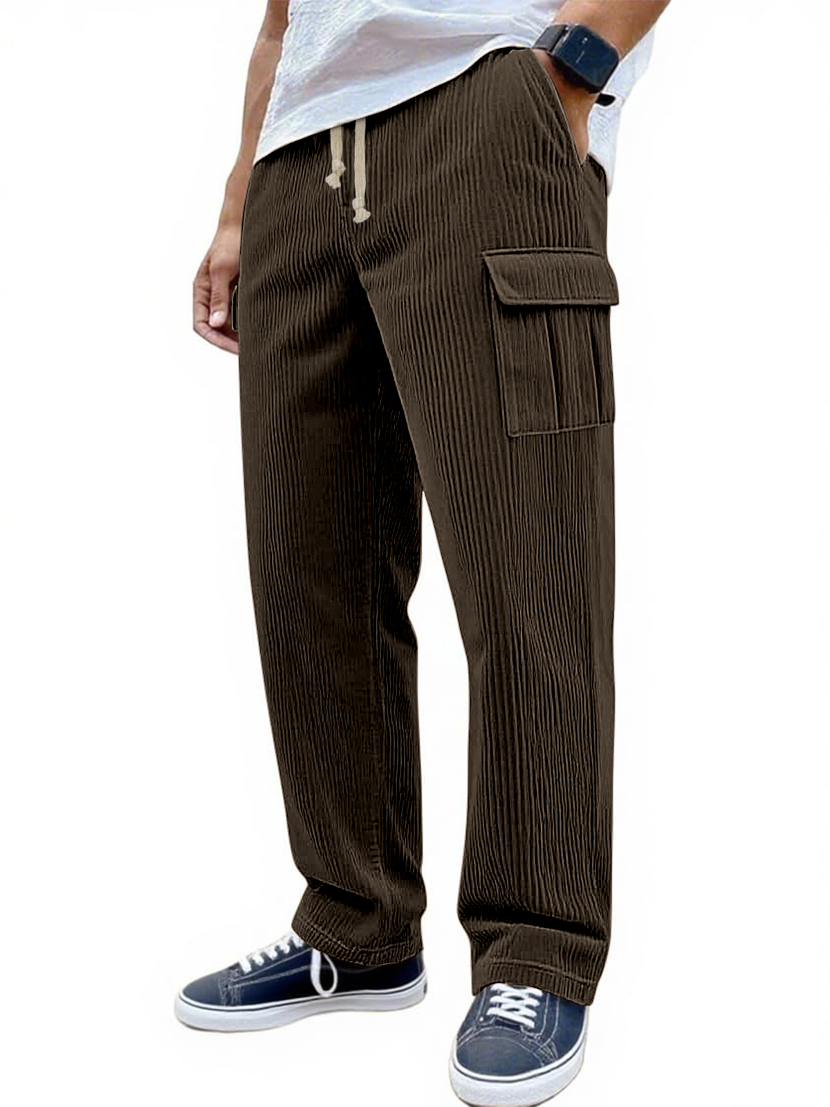 Men's Stylish Corduroy Multi-pocket Practical Lace-up Stretch Loose Everyday Trousers