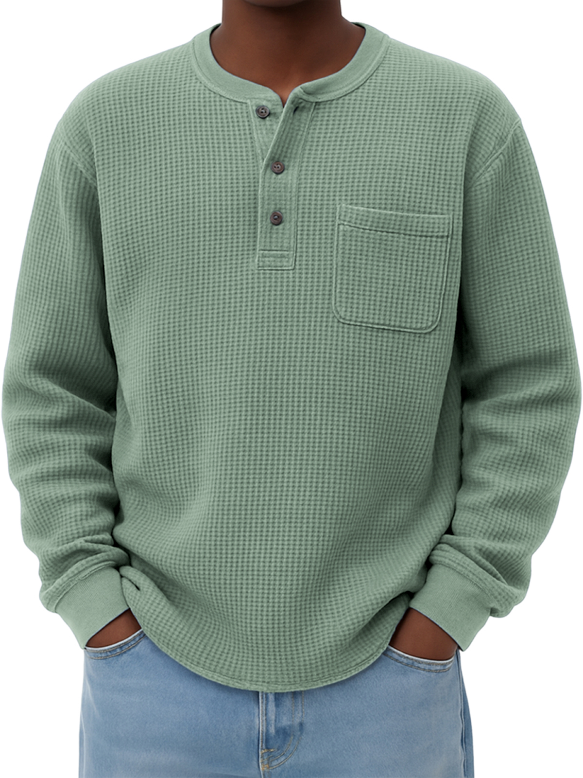 Men's Breathable Waffle Casual Henley Shirt with Chest Pocket