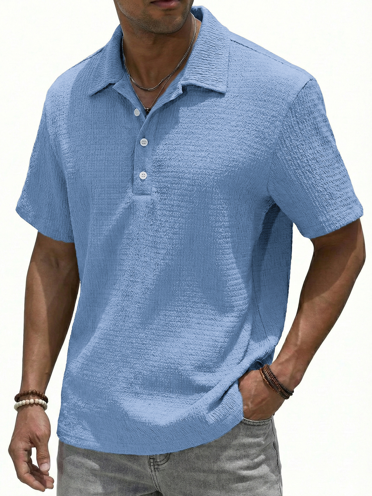 Jacquard Textured Button-down Polo Shirt