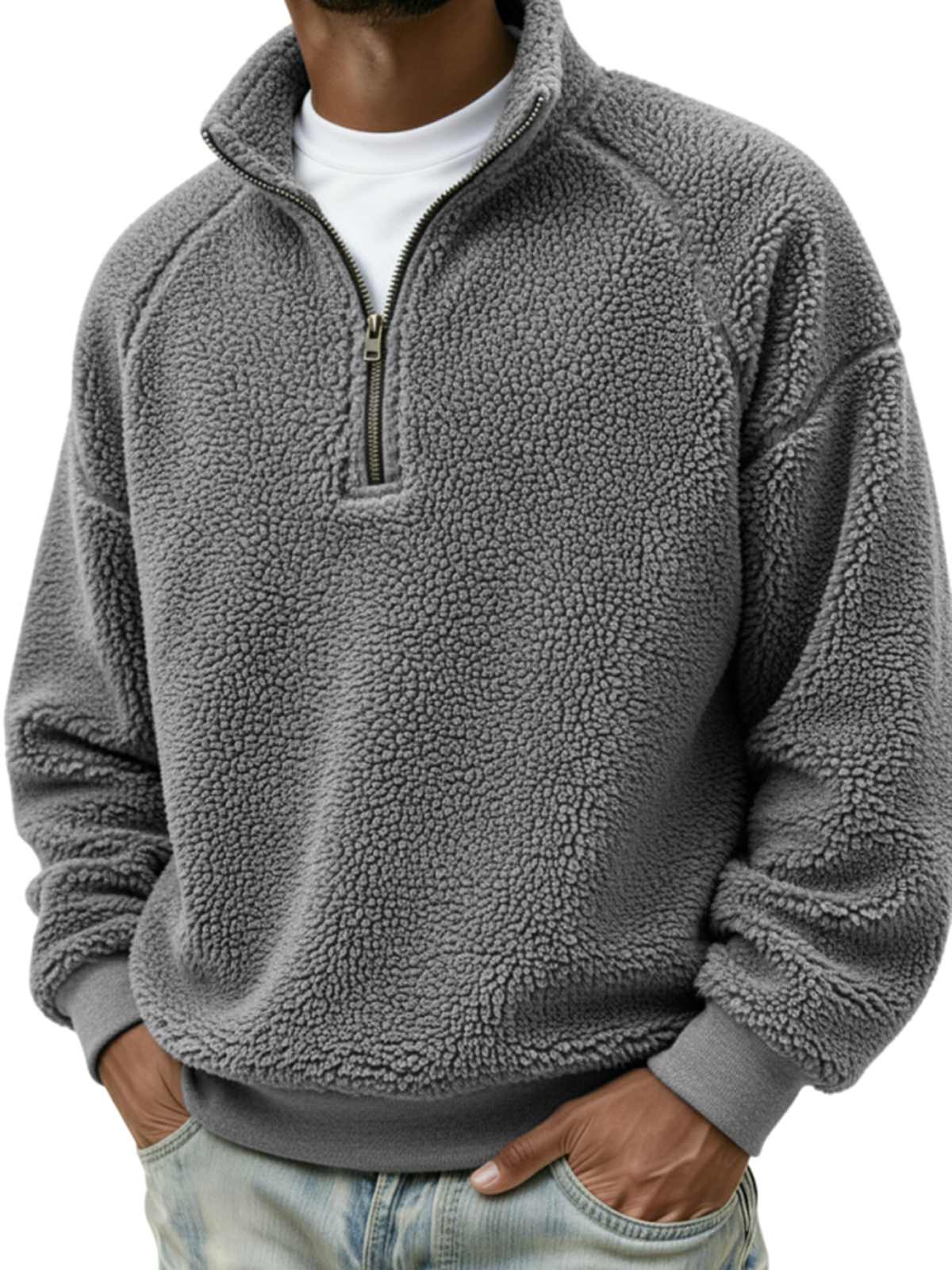 Men's Comfort Sherpa Quarter Zip Warm Pullover Polo Shirt
