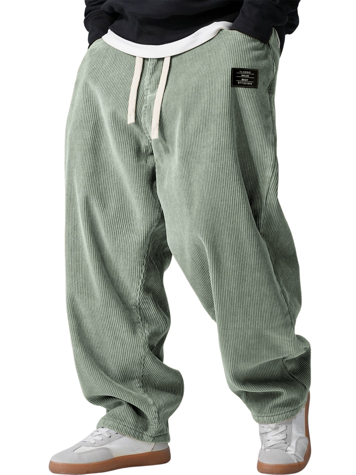 Men's Retro Corduroy Casual Loose Trousers with Embroidered Label