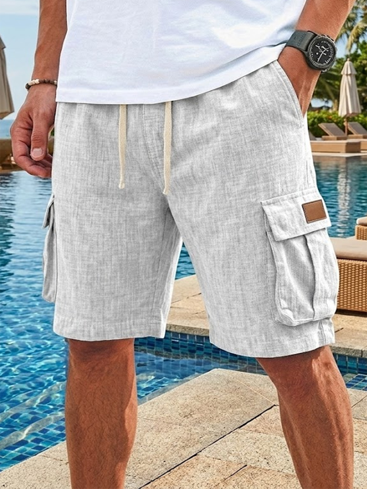 Breathable Cotton and Linen Multi-pocket Shorts