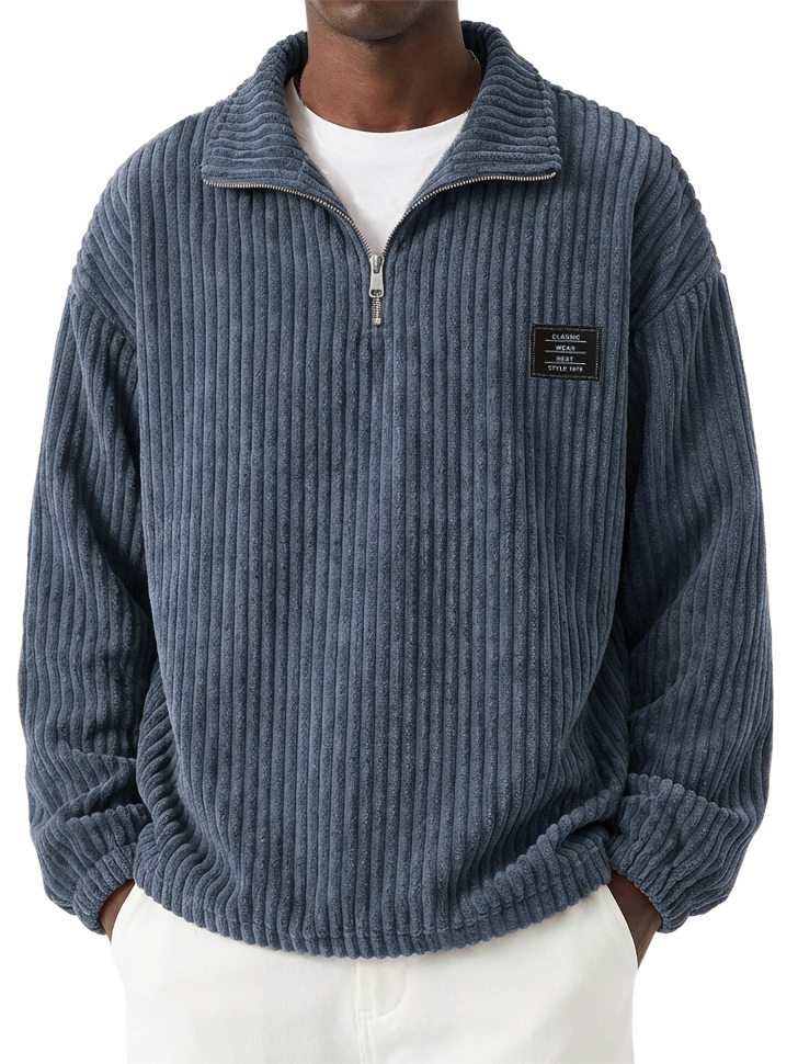 Men's Casual Corduroy Quarter-Zip Stand-Collar Sweatshirt