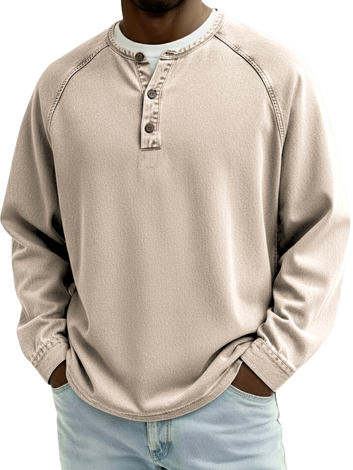 Men's Retro Raglan Sleeve Henley Pullover
