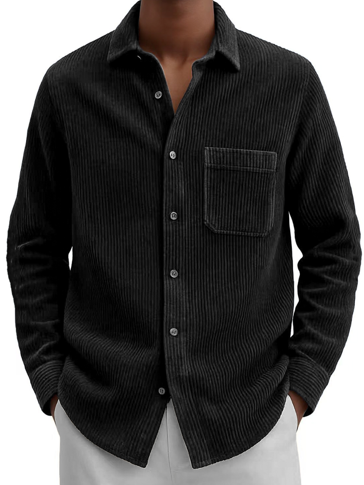 Men's Comfort Corduroy Casual Long-sleeved Shirt with Chest Pocket