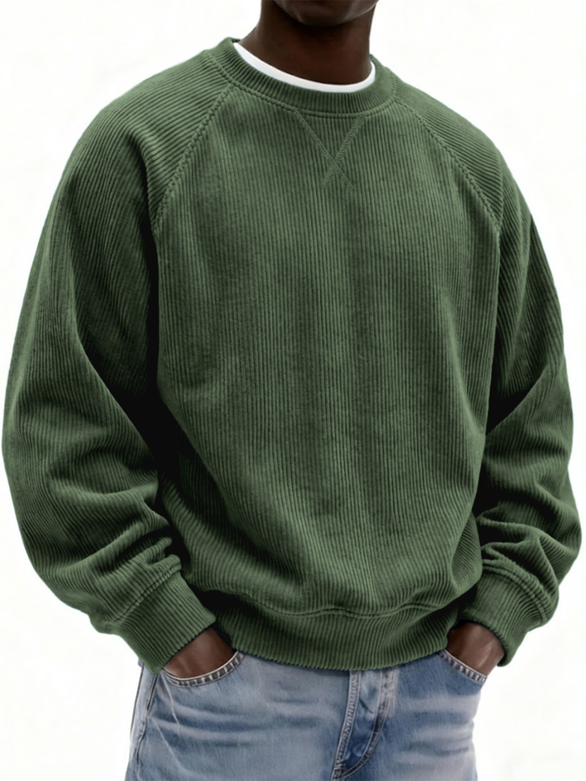 Men's Vintage Stylish Corduroy Patchwork Raglan Sleeve Pullover Top