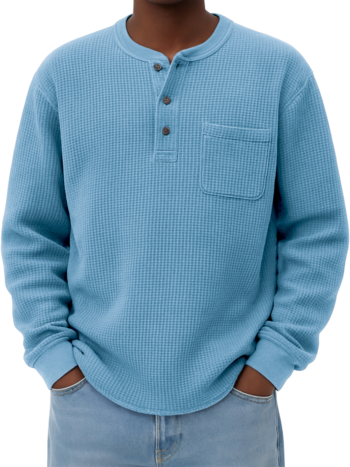 Men's Breathable Waffle Casual Henley Shirt with Chest Pocket