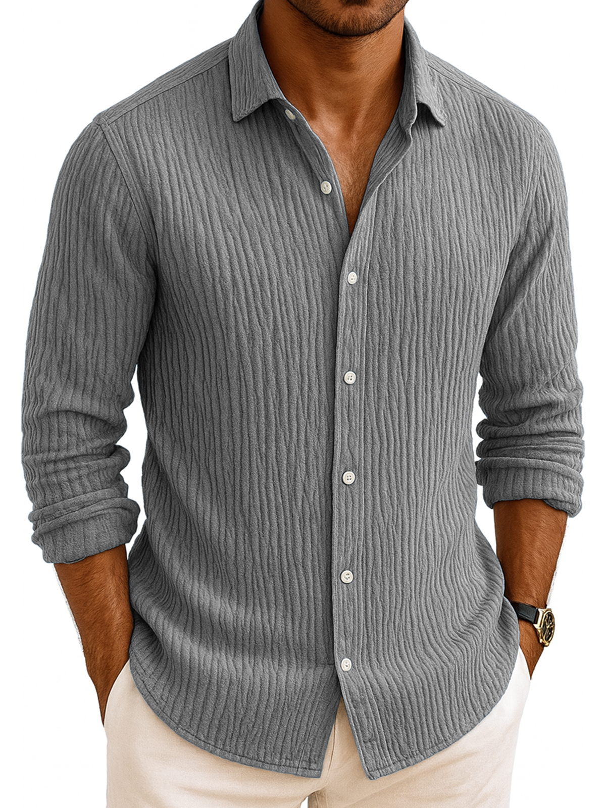 Men's Comfort Pleated Daily Long-sleeved Shirt