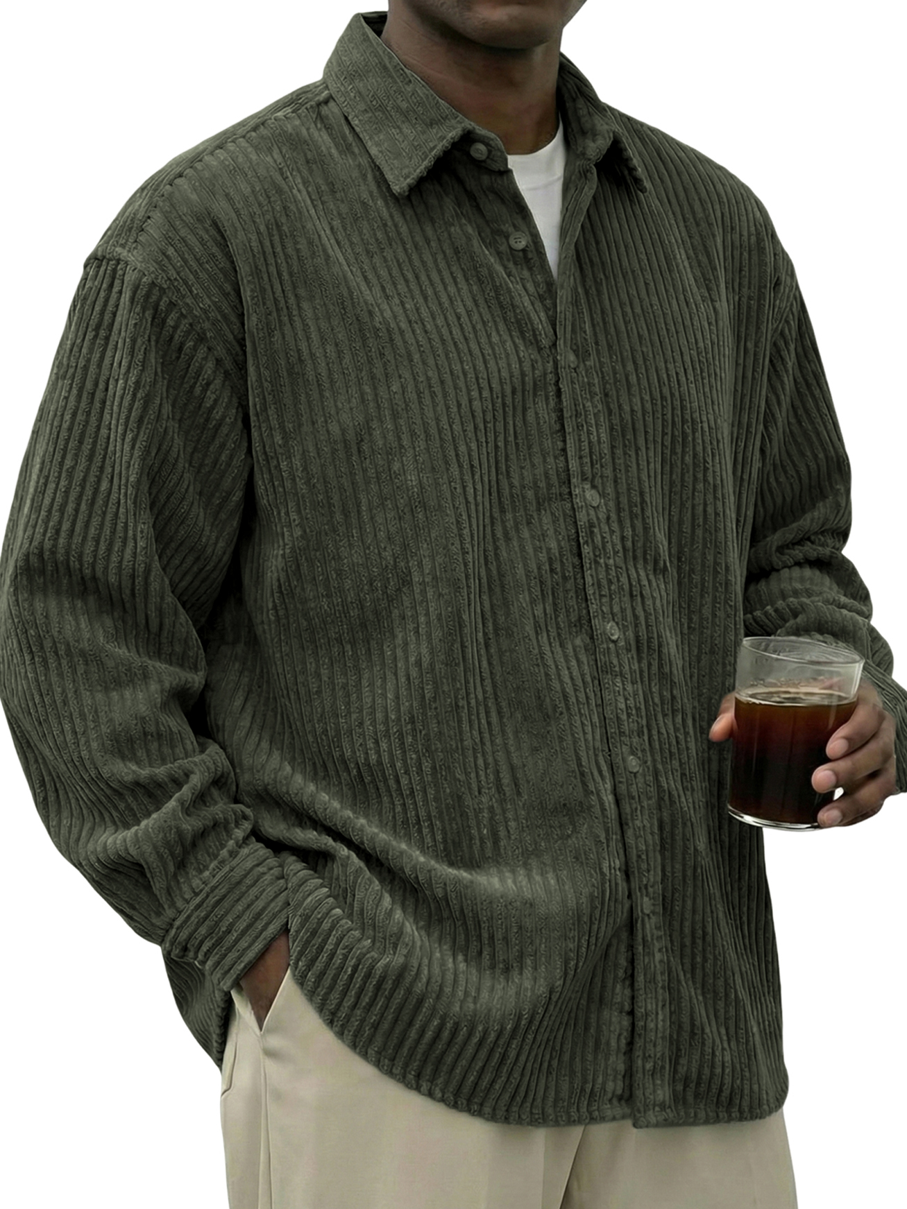 Men's Urban Casual Stylish Corduroy Textured Long-Sleeve Shirt