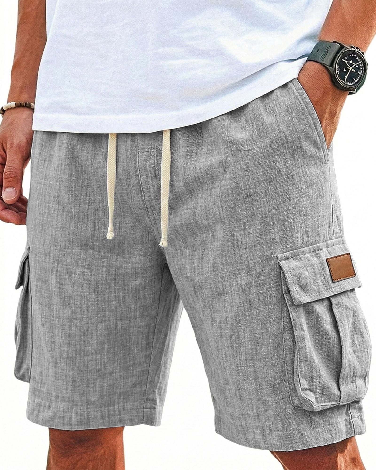 Breathable Cotton and Linen Multi-pocket Shorts